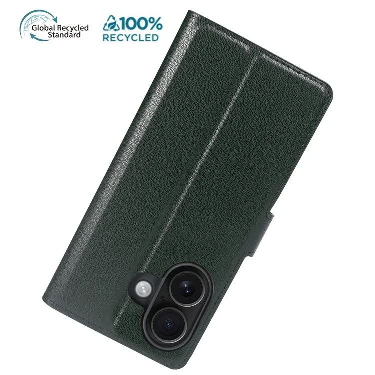 Custodia con supporto per iPhone 16 in materiale biocompatibile Eco-Friendly RPET RPVB Sottile con Portafogli - Verde Scuro