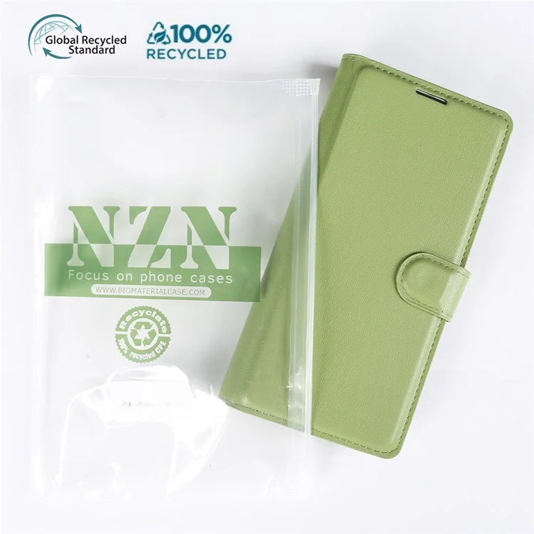 Capa com Suporte para iPhone 16 Plus Biológica Eco-Amigável RPET RPVB Slim com Carteira - Verde Claro