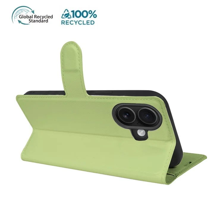 Capa com Suporte para iPhone 16 Plus Biológica Eco-Amigável RPET RPVB Slim com Carteira - Verde Claro
