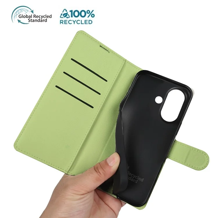 Capa com Suporte para iPhone 16 Plus Biológica Eco-Amigável RPET RPVB Slim com Carteira - Verde Claro