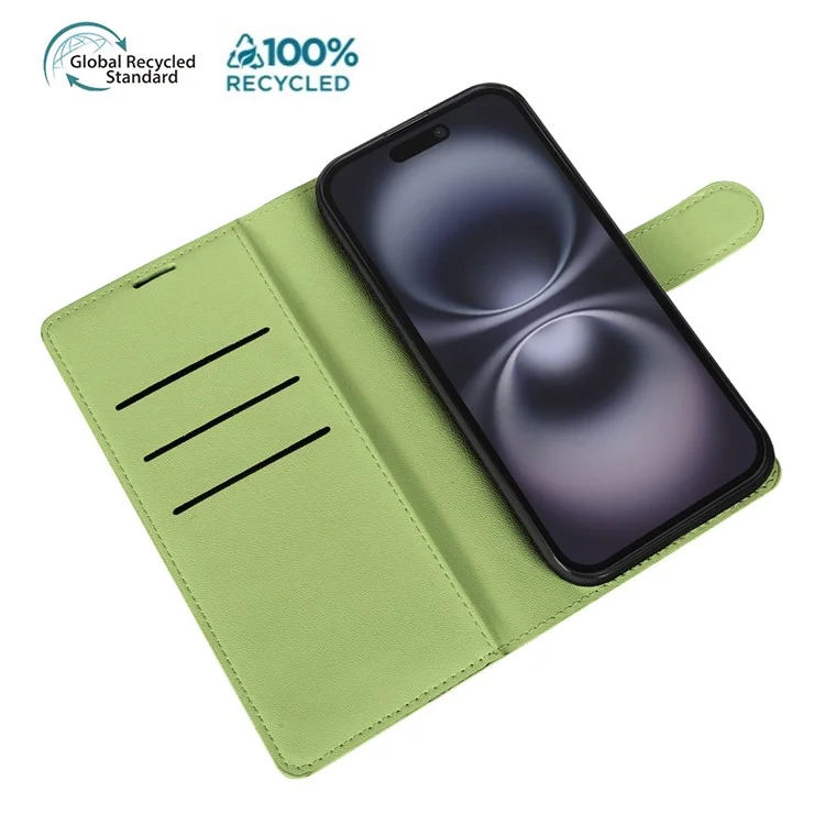 Capa com Suporte para iPhone 16 Plus Biológica Eco-Amigável RPET RPVB Slim com Carteira - Verde Claro