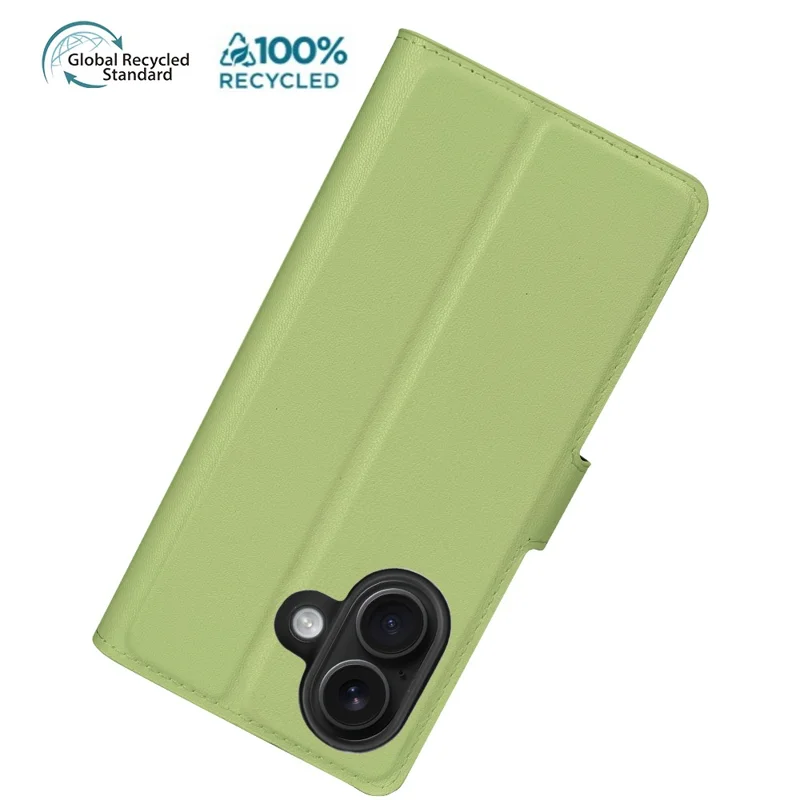 Capa com Suporte para iPhone 16 Plus Biológica Eco-Amigável RPET RPVB Slim com Carteira - Verde Claro
