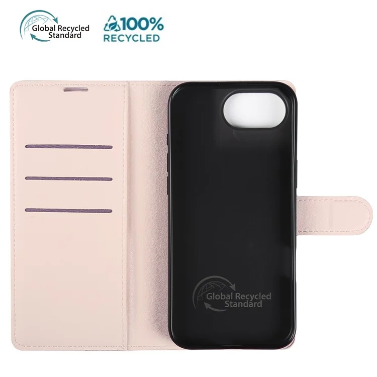 For iPhone 16e Stand Case Biobased Eco-Friendly RPET RPVB Slim Phone Cover with Wallet - Pink