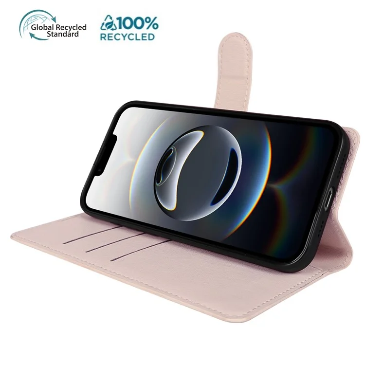 For iPhone 16e Stand Case Biobased Eco-Friendly RPET RPVB Slim Phone Cover with Wallet - Pink
