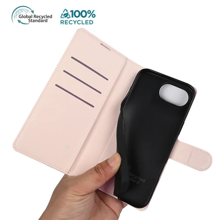 For iPhone 16e Stand Case Biobased Eco-Friendly RPET RPVB Slim Phone Cover with Wallet - Pink