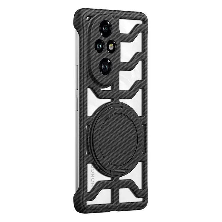 For Honor 200 Pro 5G Case with Kickstand Heat Dissipation Hard PC Phone Back Cover Carbon Fiber Texture - Black