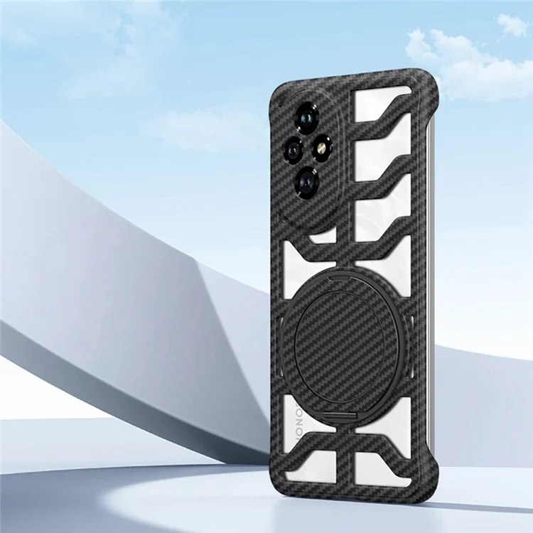 For Honor 200 Pro 5G Case with Kickstand Heat Dissipation Hard PC Phone Back Cover Carbon Fiber Texture - Black