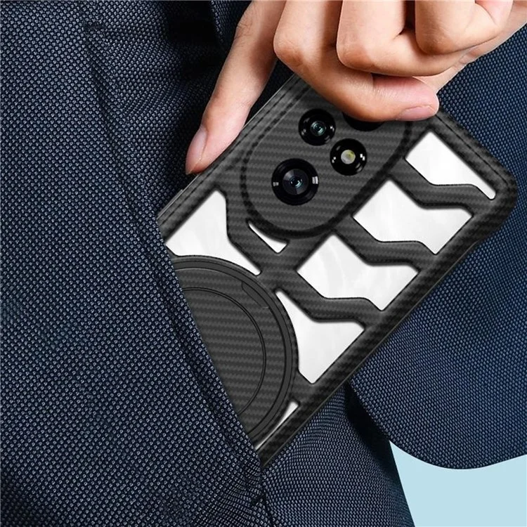 For Honor 200 Pro 5G Case with Kickstand Heat Dissipation Hard PC Phone Back Cover Carbon Fiber Texture - Black