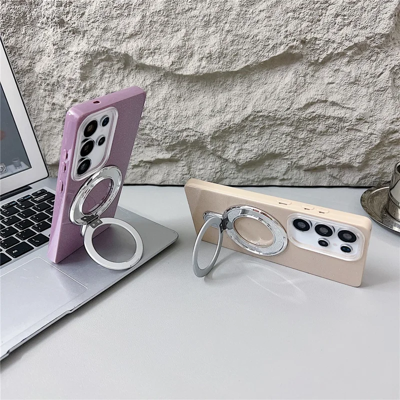 For Samsung Galaxy S25 Ultra Magnetic Case with Kickstand Glitter Design TPU + Acrylic Phone Back Cover - Black