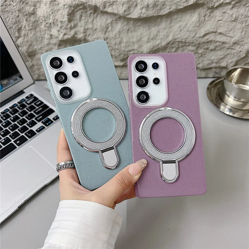 For Samsung Galaxy S25 Ultra Magnetic Case with Kickstand Glitter Design TPU + Acrylic Phone Back Cover - Black