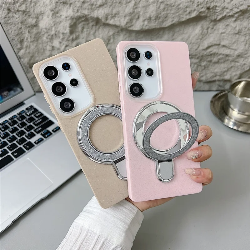 For Samsung Galaxy S25 Ultra Magnetic Case with Kickstand Glitter Design TPU + Acrylic Phone Back Cover - Black