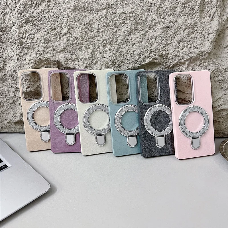 For Samsung Galaxy S25 Ultra Magnetic Case with Kickstand Glitter Design TPU + Acrylic Phone Back Cover - Black