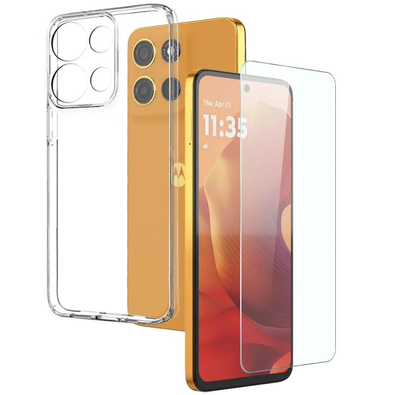 NORTHJO For Motorola Moto G15 4G Clear Case Soft TPU Phone Cover with Tempered Glass Screen Protector