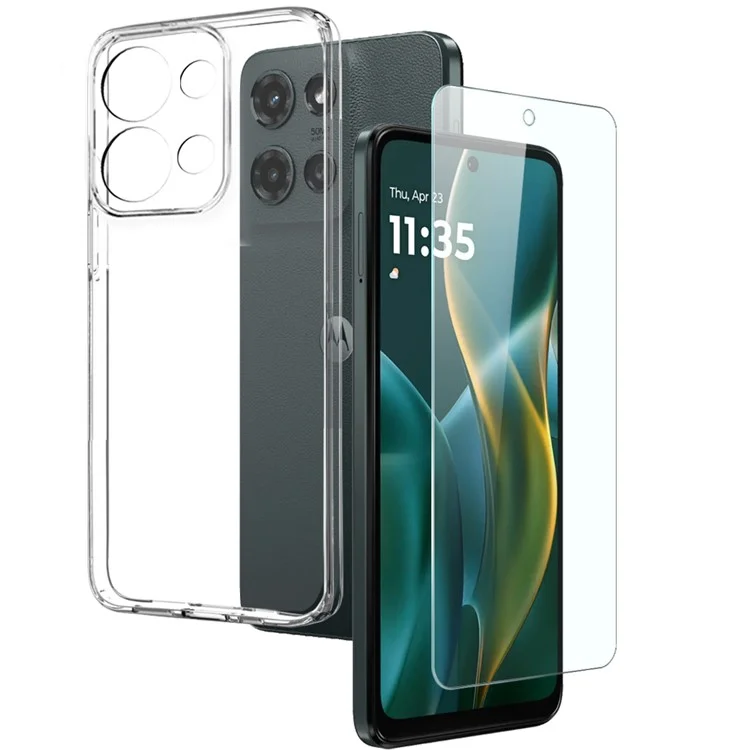 NORTHJO Pour Motorola Moto G Play (2025) 5G Étui Transparent en TPU Souple avec Protection d'Écran en Verre Trempé