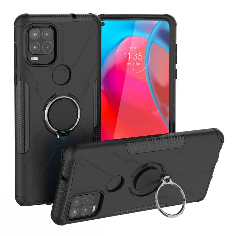 Pour Motorola Moto G Stylus 5G (2021) Soft TPU Hard PC Back Anti-fingerprints Téléphone Bague Rendre de la Bague - le Noir