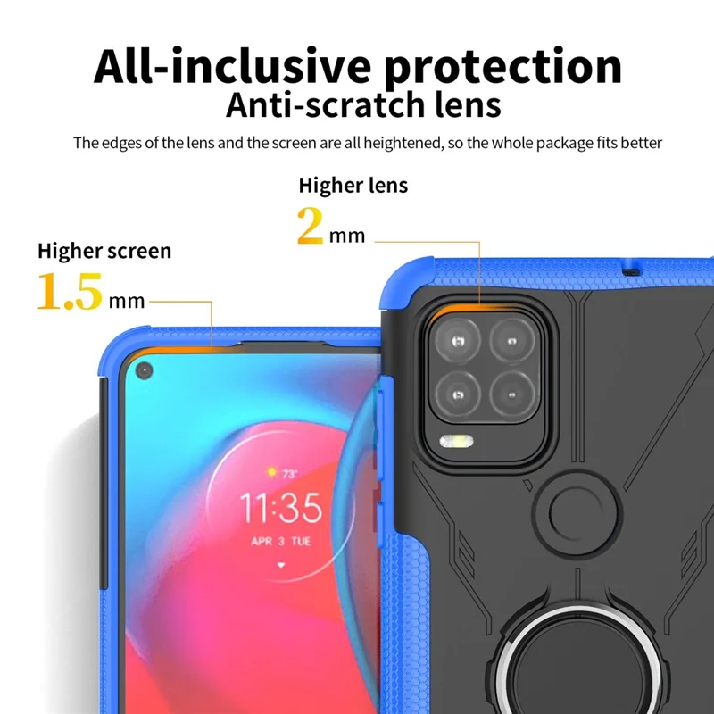 Pour Motorola Moto G Stylus 5G (2021) Soft TPU Hard PC Back Anti-fingerprints Téléphone Bague Rendre de la Bague - le Noir