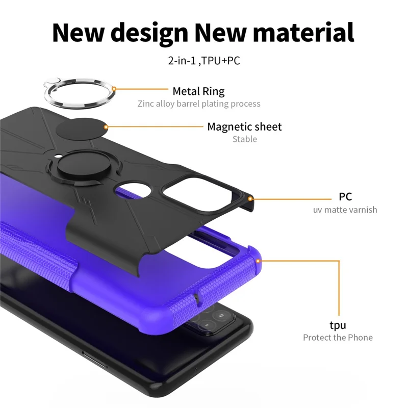 Pour Motorola Moto G Stylus 5G (2021) Soft TPU Hard PC Back Anti-fingerprints Téléphone Bague Rendre de la Bague - le Noir