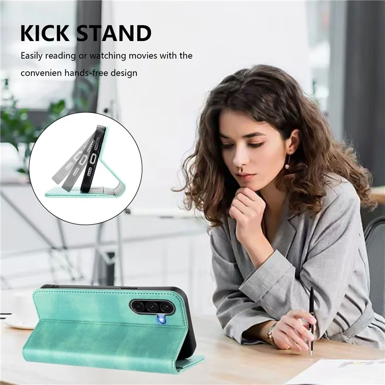 For Samsung Galaxy A56 5G Wallet Case Retro Texture RFID Blocking Leather Phone Cover - Mint Green