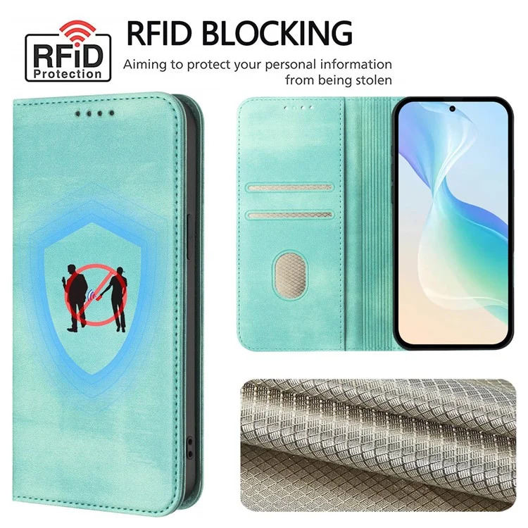 For Samsung Galaxy A56 5G Wallet Case Retro Texture RFID Blocking Leather Phone Cover - Mint Green