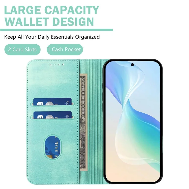 For Samsung Galaxy A56 5G Wallet Case Retro Texture RFID Blocking Leather Phone Cover - Mint Green