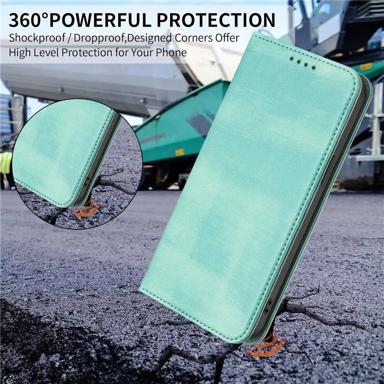 For Samsung Galaxy A56 5G Wallet Case Retro Texture RFID Blocking Leather Phone Cover - Mint Green