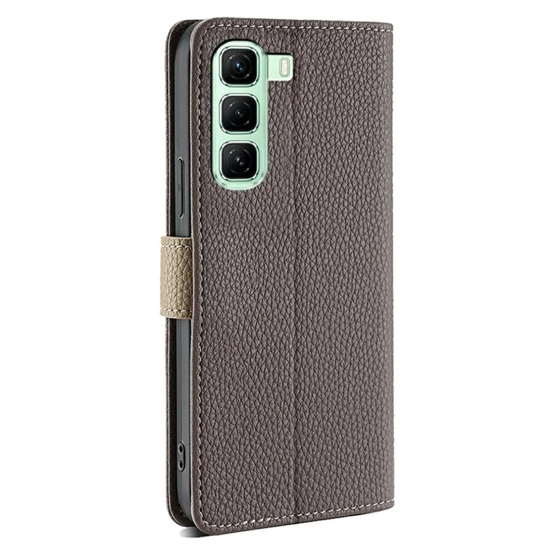 For Infinix Hot 50 4G Case Mirror Wallet Leather Phone Cover with Chain Shoulder Strap - Grey