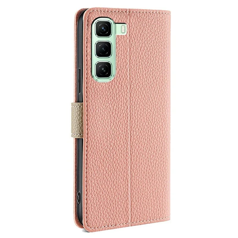 For Infinix Hot 50 5G Case Mirror Wallet Leather Phone Cover with Chain Shoulder Strap - Pink