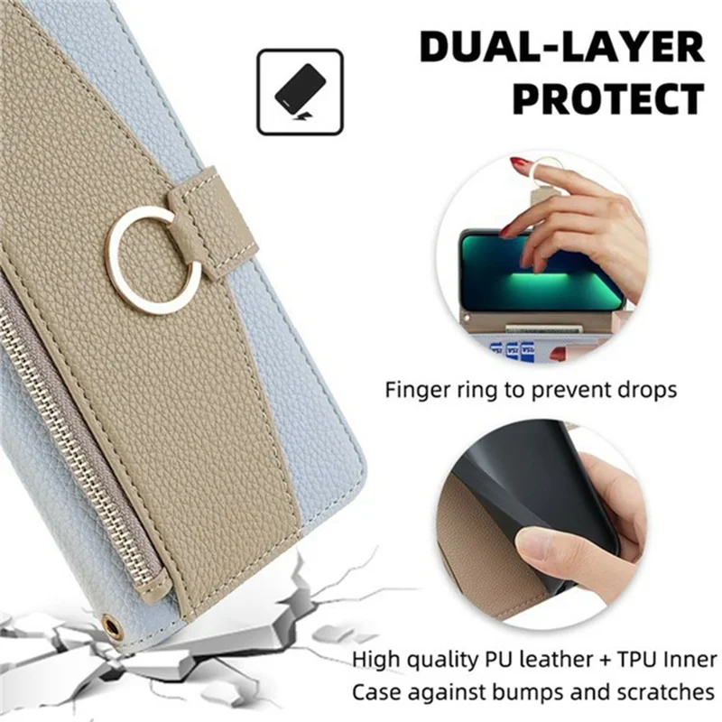 For itel A50C Case Mirror Wallet Leather Phone Cover with Chain Shoulder Strap - Blue