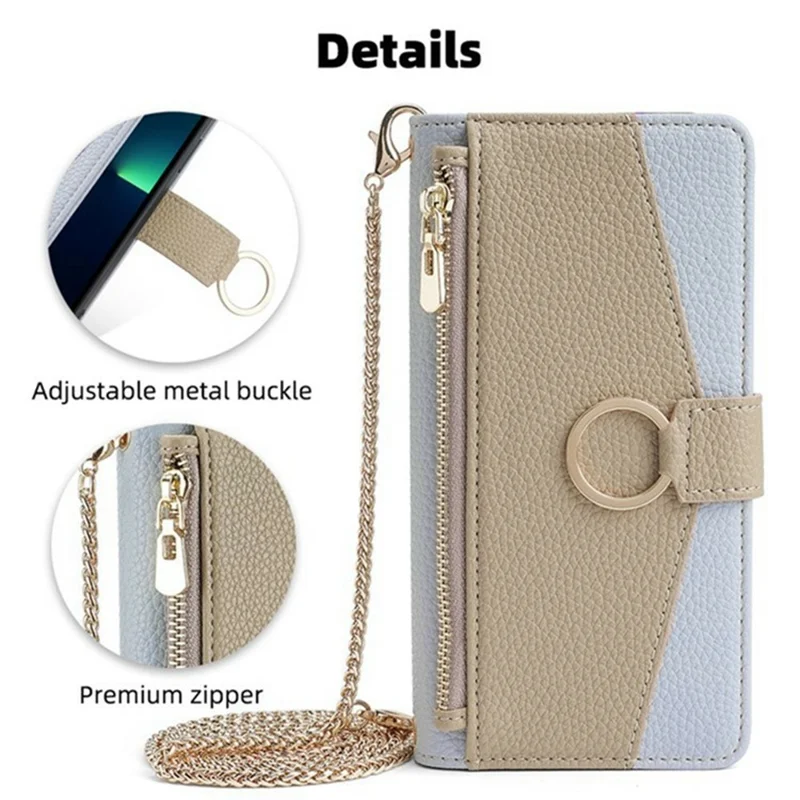 For itel A50C Case Mirror Wallet Leather Phone Cover with Chain Shoulder Strap - Blue