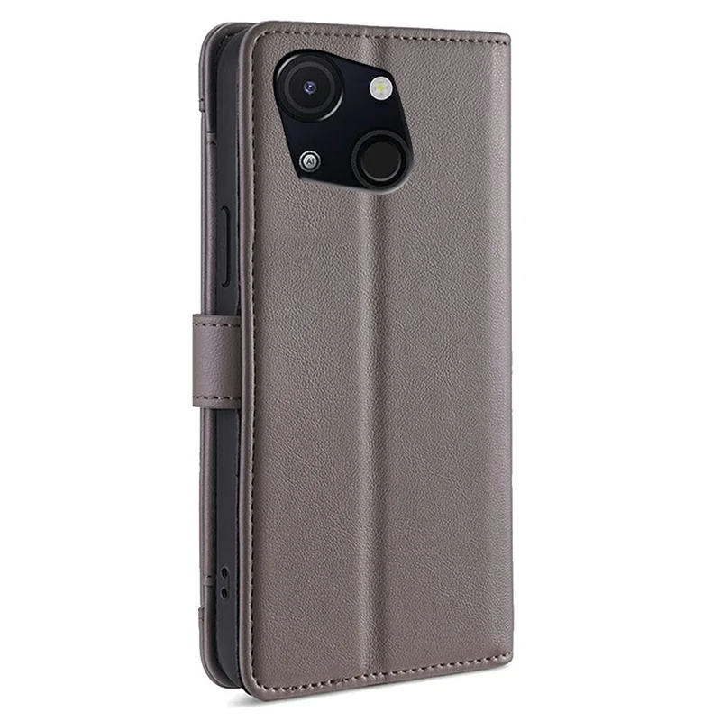 For itel A50C Leather Case Zipper Pocket Wallet Phone Cover with 2 Straps - Grey