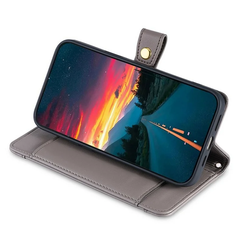 For itel A50C Leather Case Zipper Pocket Wallet Phone Cover with 2 Straps - Grey