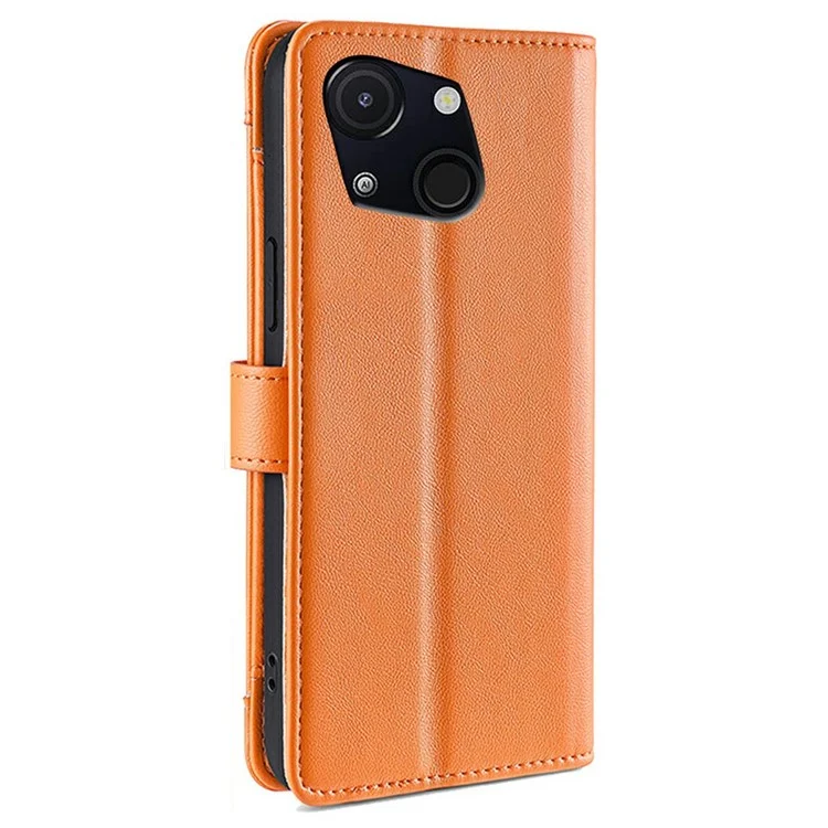 For itel A50C Leather Case Zipper Pocket Wallet Phone Cover with 2 Straps - Orange