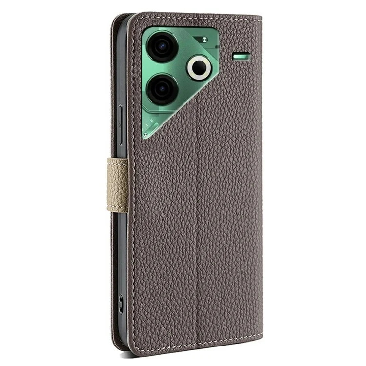 For TECNO Pova 6 Neo Case Mirror Wallet Leather Phone Cover with Chain Shoulder Strap - Grey