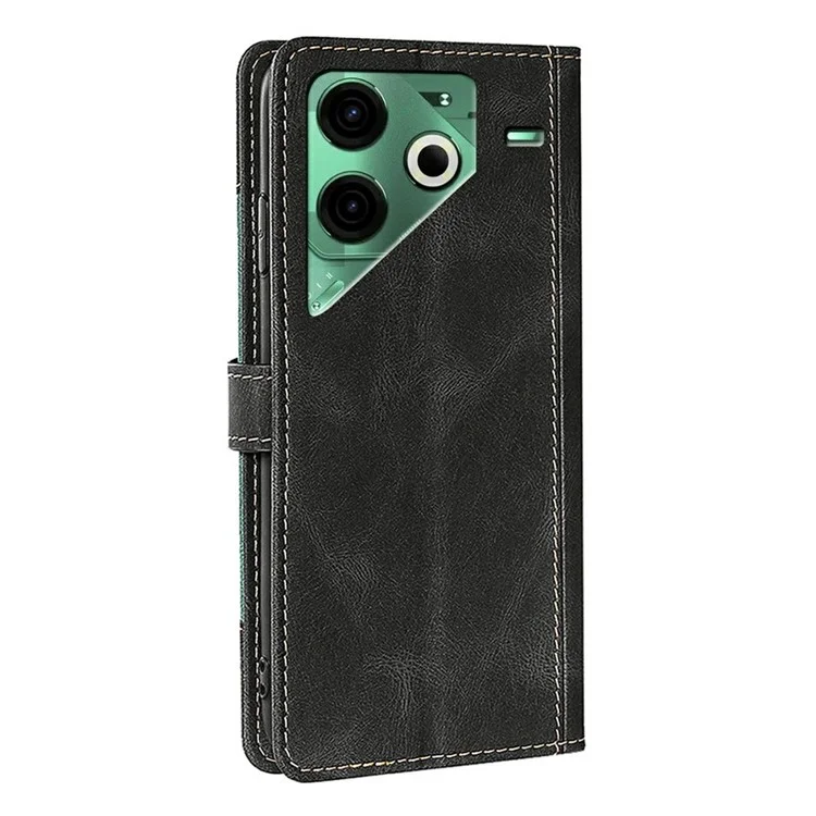 For TECNO Pova 6 Neo Case Leather Wallet Phone Cover with Straw Hat Magnetic Clasp - Black