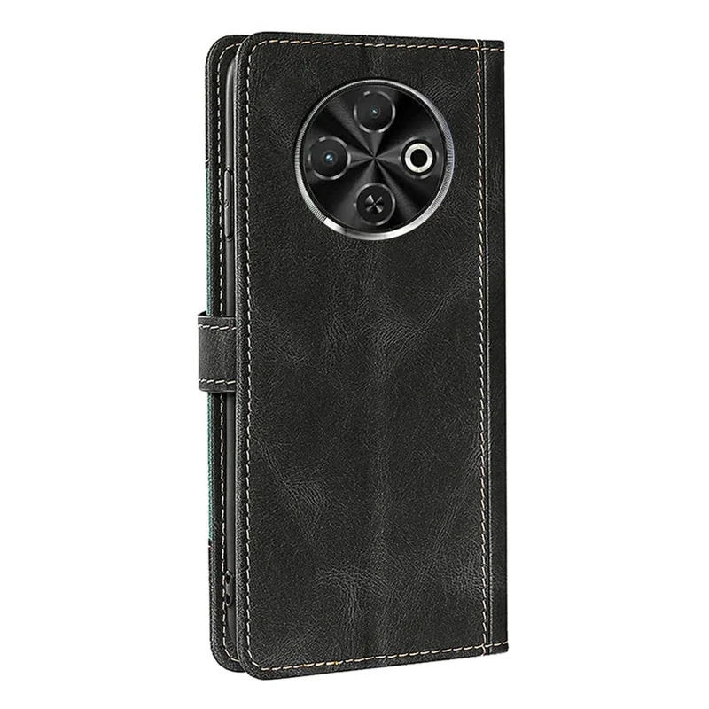 For TECNO Spark 30C 4G Case Leather Wallet Phone Cover with Straw Hat Magnetic Clasp - Black