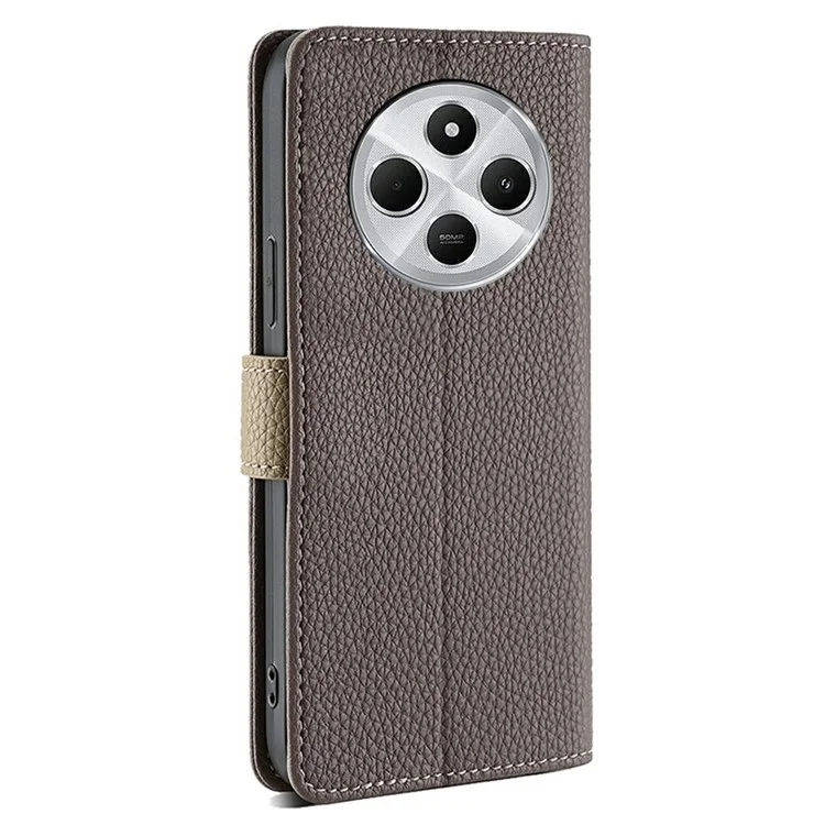 Capa de Couro para Xiaomi Redmi 14C 4G / 14R 5G / A4 5G / Poco C75 4G Carteira Espelhada com Alça Transversal - Cinza