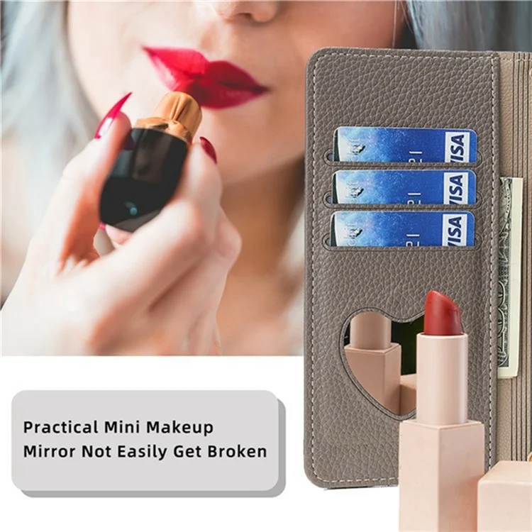 Capa de Couro para Xiaomi Redmi 14C 4G / 14R 5G / A4 5G / Poco C75 4G Carteira Espelhada com Alça Transversal - Cinza