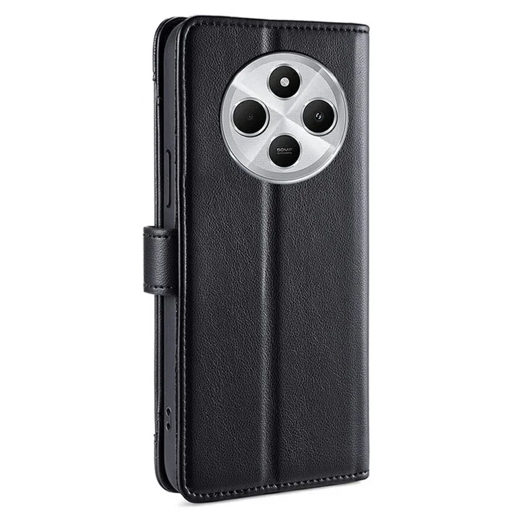Capa de Couro para Xiaomi Redmi 14C 4G / 14R 5G / Poco C75 4G / A4 5G com Bolso de Zíper Carteira para Celular com 2 Alças - Preto