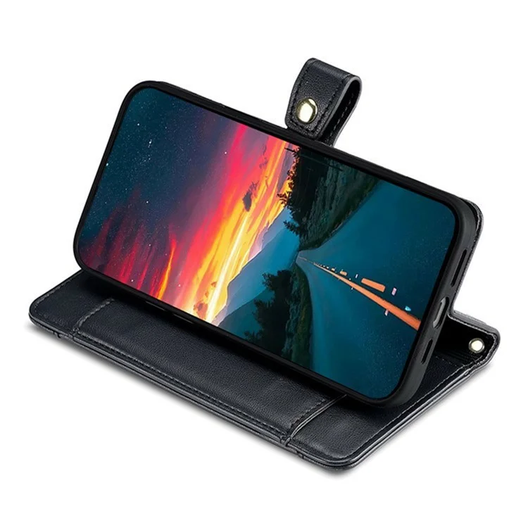 Capa de Couro para Xiaomi Redmi 14C 4G / 14R 5G / Poco C75 4G / A4 5G com Bolso de Zíper Carteira para Celular com 2 Alças - Preto