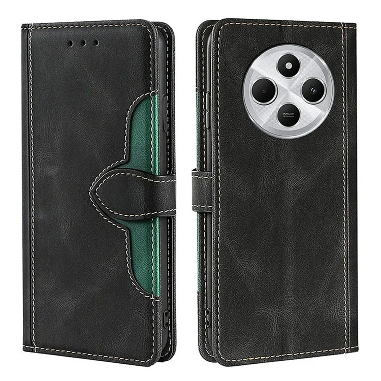 Capa de Couro para Xiaomi Redmi 14C 4G / 14R 5G / Poco C75 4G / Redmi A4 5G Carteira Capa de Telefone com Fivela Magnética de Chapéu de Palha - Preto