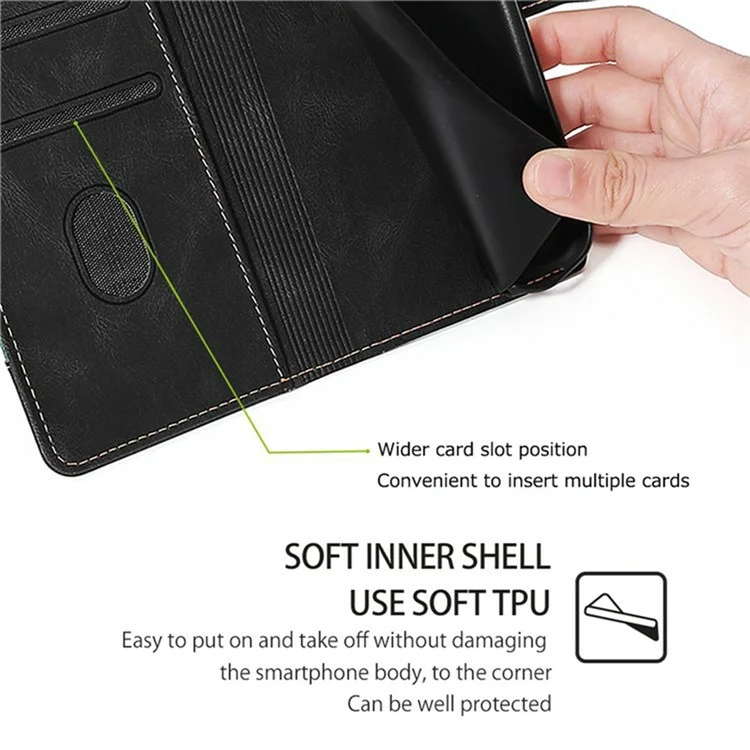 Capa de Couro para Xiaomi Redmi 14C 4G / 14R 5G / Poco C75 4G / Redmi A4 5G Carteira Capa de Telefone com Fivela Magnética de Chapéu de Palha - Preto