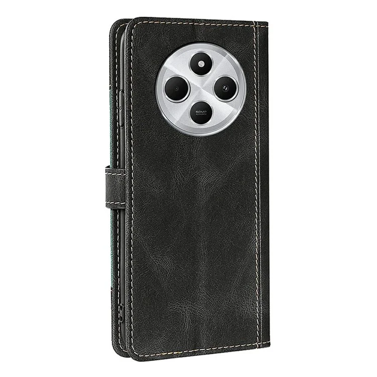 Capa de Couro para Xiaomi Redmi 14C 4G / 14R 5G / Poco C75 4G / Redmi A4 5G Carteira Capa de Telefone com Fivela Magnética de Chapéu de Palha - Preto
