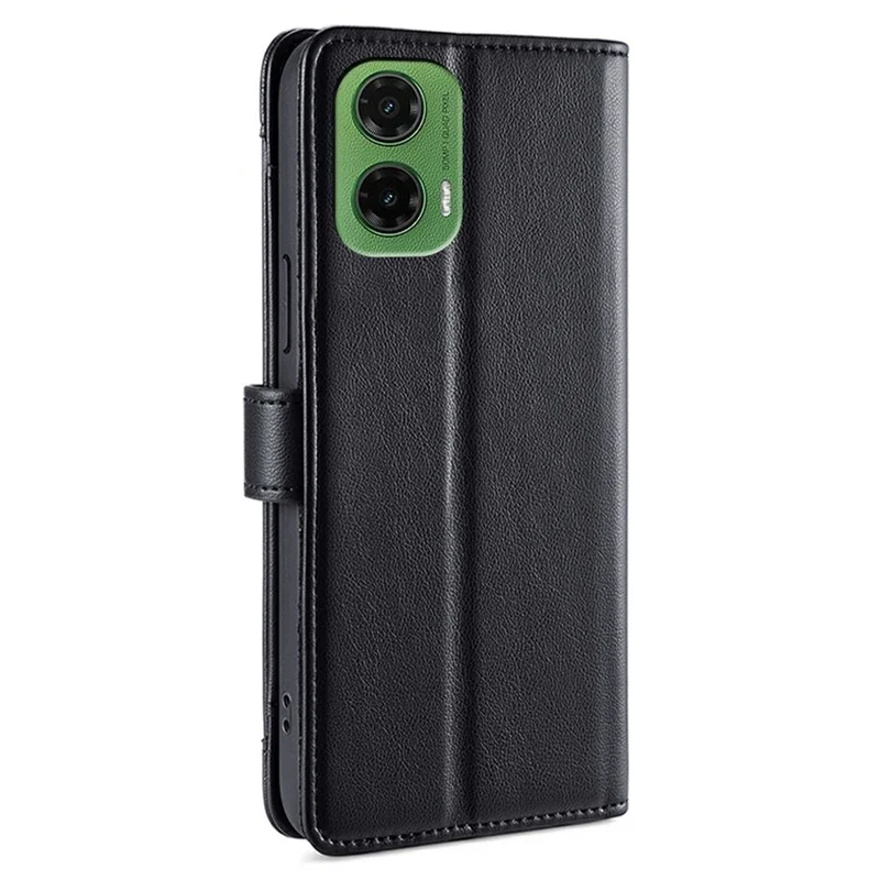 For Motorola Moto G35 5G Leather Case Zipper Pocket Wallet Phone Cover with 2 Straps - Black