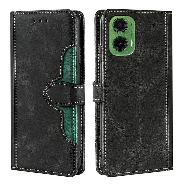 Cover a portafoglio in pelle per Motorola Moto G35 5G con chiusura magnetica a forma di cappello di paglia - Nero