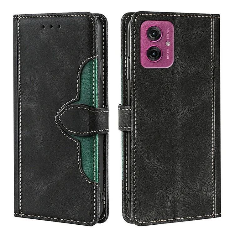 Capa de Couro para Motorola Moto G55 5G com Carteira para Celular, Fecho Magnético e Detalhe de Chapéu de Palha - Preto