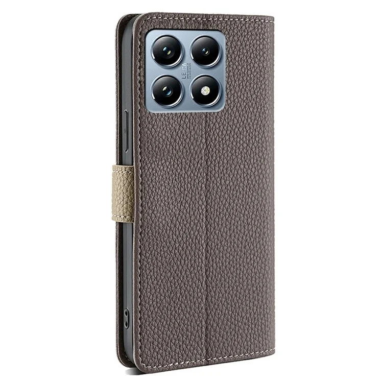 Para Xiaomi 14T Pro Capa Espelho Carteira Couro Capa de Telefone com Corrente Alça de Ombro - Cinza