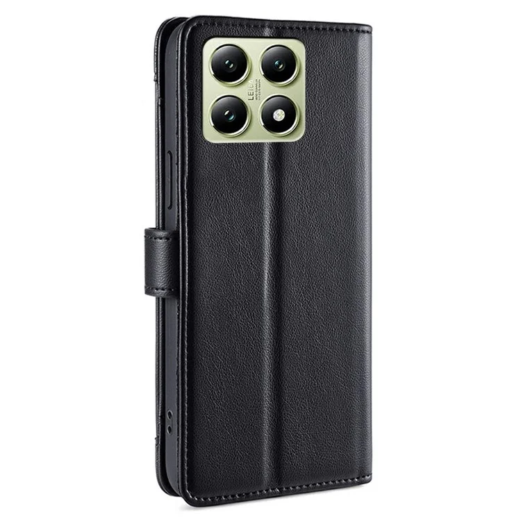 For Xiaomi 14T Leather Case Zipper Pocket Wallet Phone Cover with 2 Straps - Black