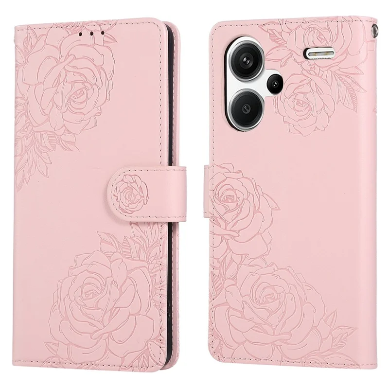 Capa Xiaomi Redmi Note 13 Pro+ 5G Carteira de Couro PU com Flor Rosa e 3 Compartimentos para Cartões - Rosa Dourado