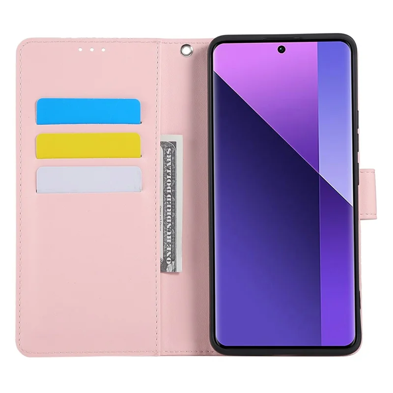 Capa Xiaomi Redmi Note 13 Pro+ 5G Carteira de Couro PU com Flor Rosa e 3 Compartimentos para Cartões - Rosa Dourado
