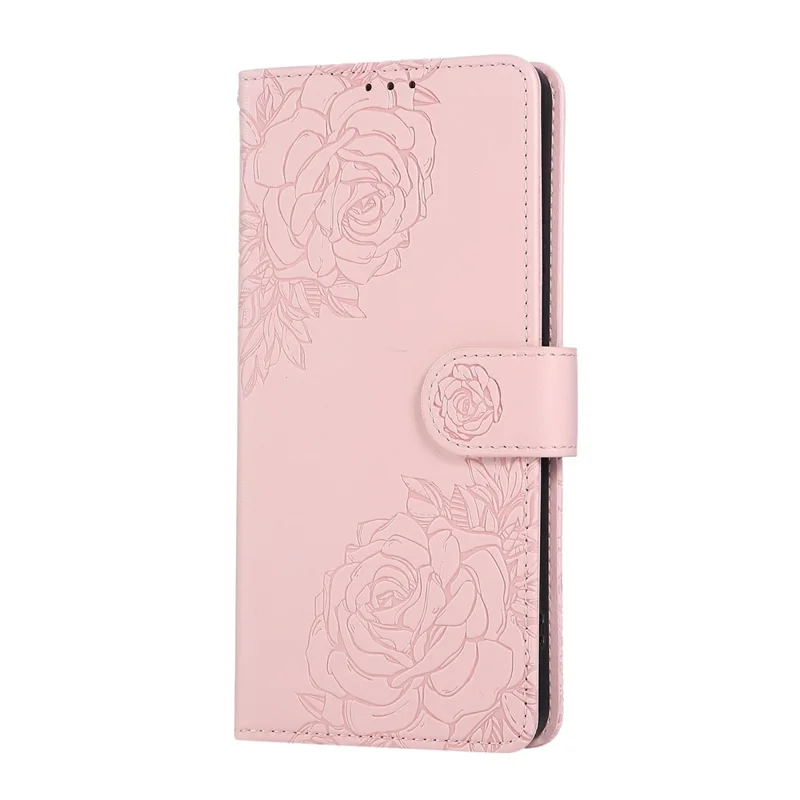 Capa Xiaomi Redmi Note 13 Pro+ 5G Carteira de Couro PU com Flor Rosa e 3 Compartimentos para Cartões - Rosa Dourado